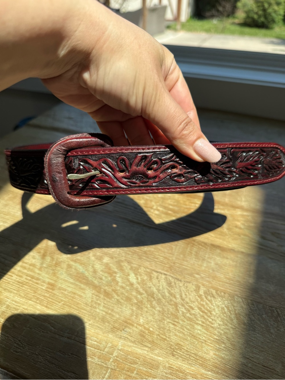VOGT top grain tooled leather red belt. Made in Mexico. Size 36